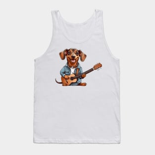 Dachshund Playing Guitar Tank Top